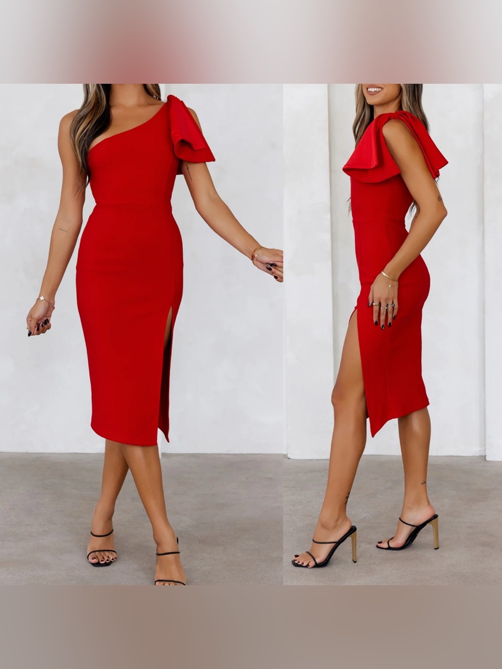 Hello Molly Event Season Ready One Shoulder Midi Dress Red Size 6